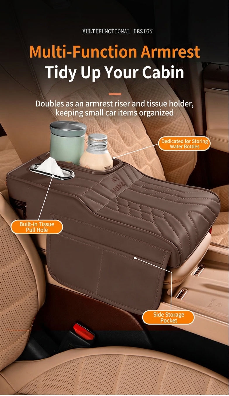 Multi-functional car armrest box water cup holder heightened central protective cover car tissue box supplies storage mat