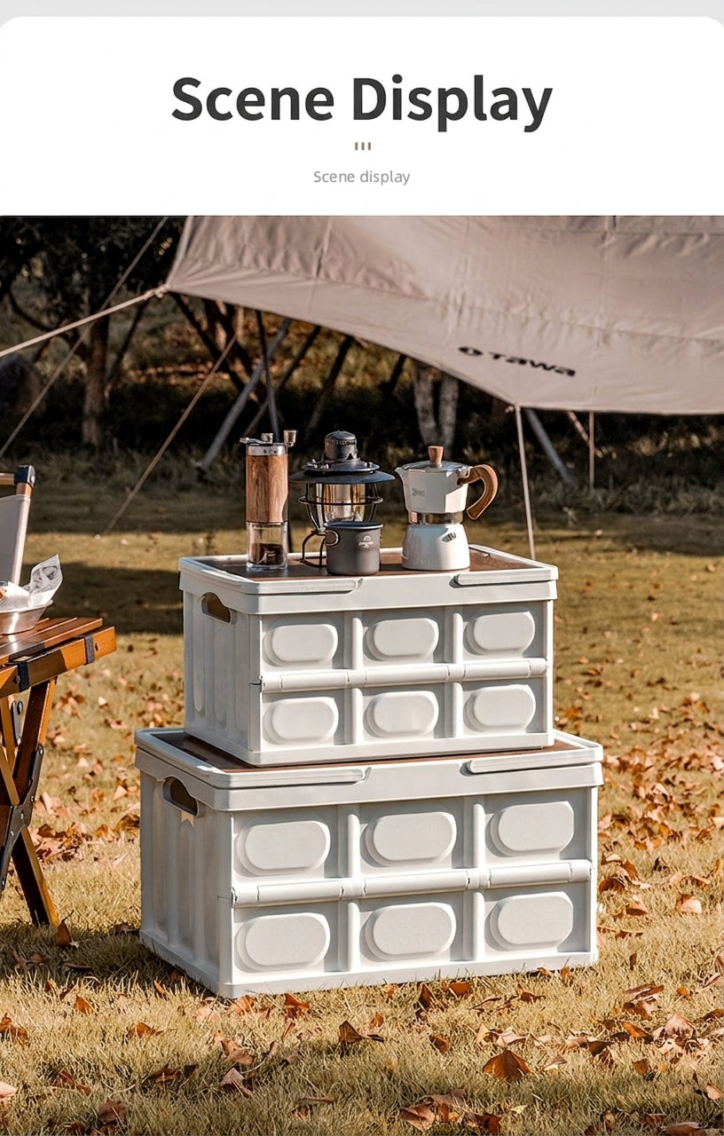 Outdoor camping folding box, storage box, wooden lid, car trunk, picnic storage box, organizer box, clothing storage box