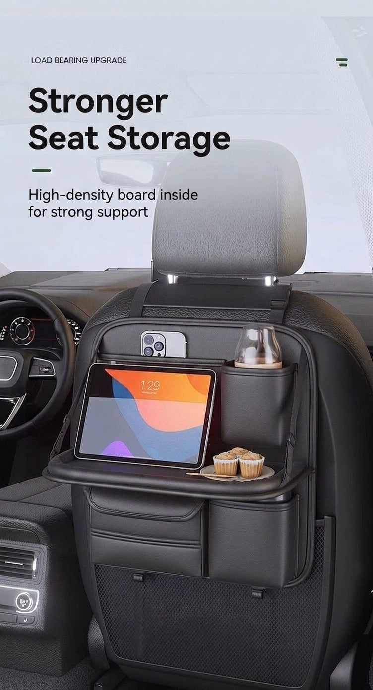 Car seat back storage bag, leather rear storage box, dining table model car seat back hanging bag, anti-kick mat