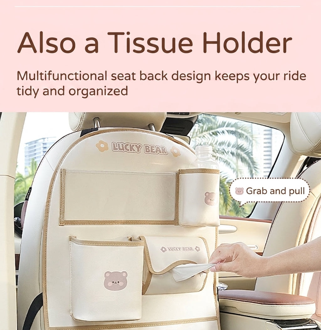 Car seat back storage bag cute cartoon car trash can creative multifunctional car interior anti-kick mat
