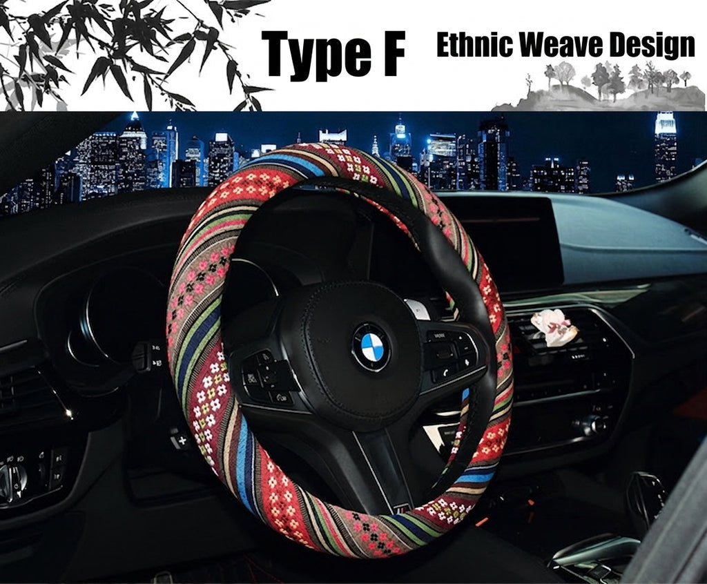 Steering wheel cover New national style old coarse cloth linen car steering wheel cover Personality trend car handle cover