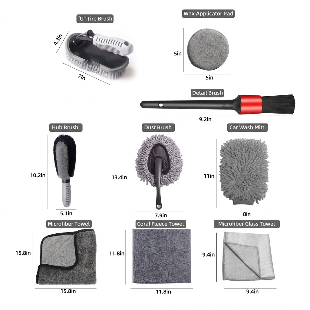 Amazon Hot-selling car wash set 9-piece set C car cleaning waterproof gloves tire crevice cleaning brush car wash