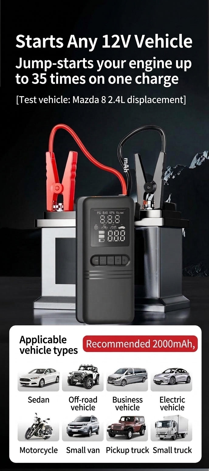 Cross-border vehicle emergency power supply starter air pump, tire high-pressure digital display all-in-one, automotive electric air inflation pump