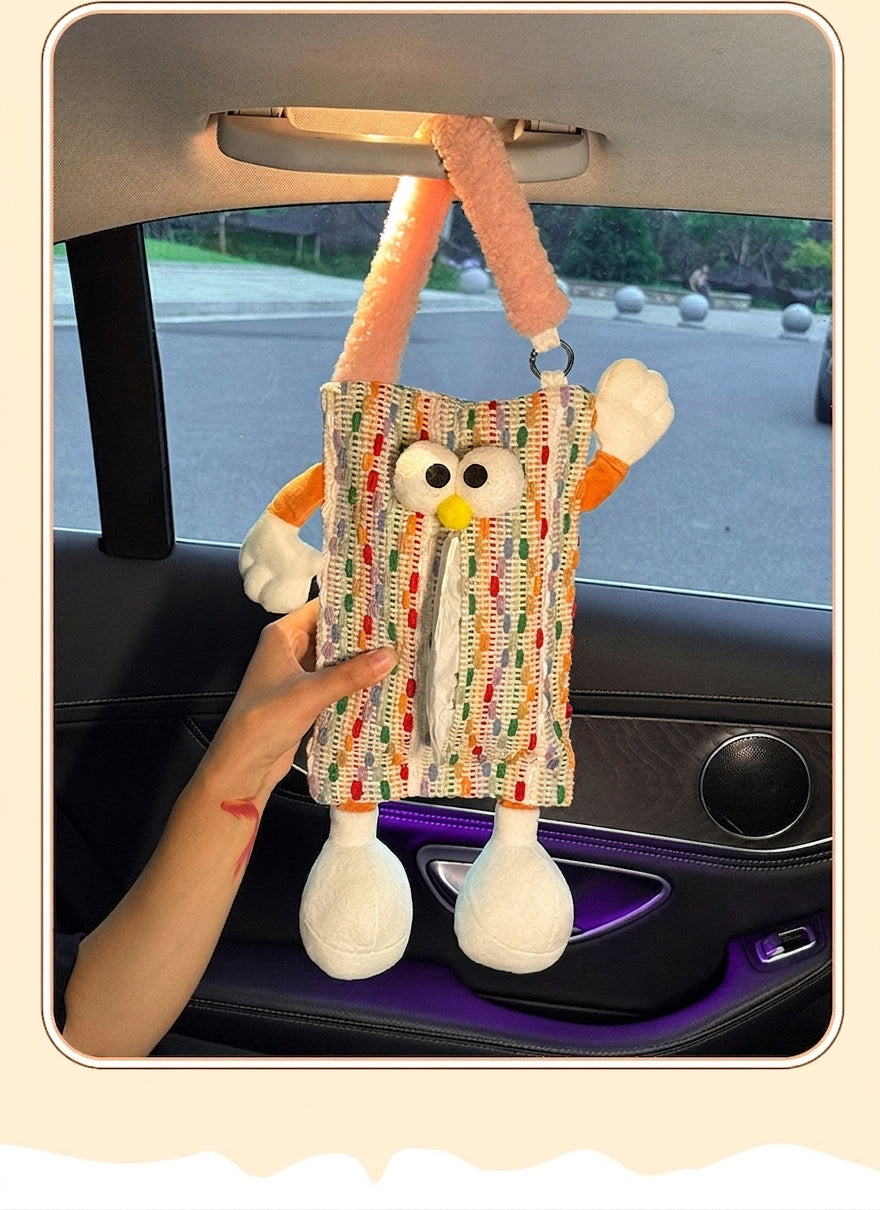 Car tissue box, cute plush toy hand, foot car, in-car tissue hanging bag, high-end practical car armrest box tissue box