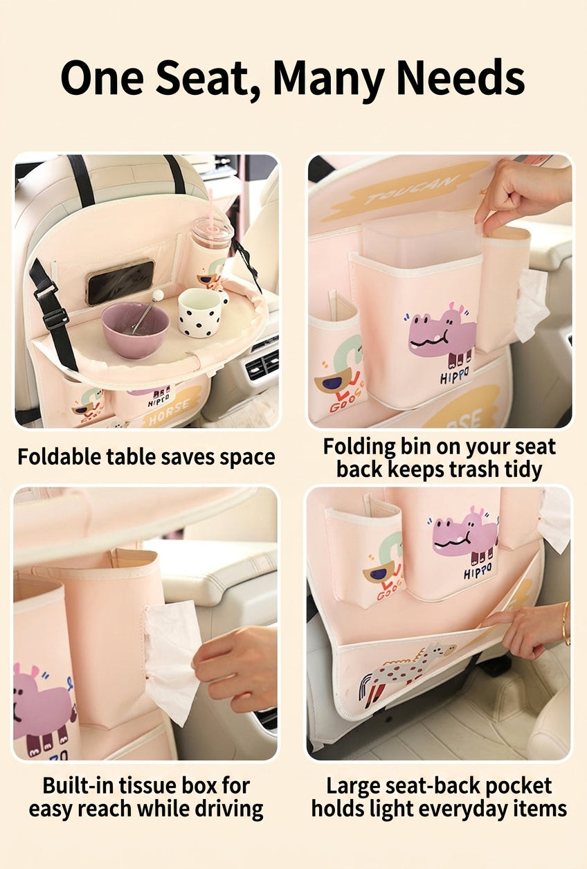 Car multifunctional seat back storage bag, anti-kick pad, convenient cartoon cute tissue box, tissue storage bag, storage box