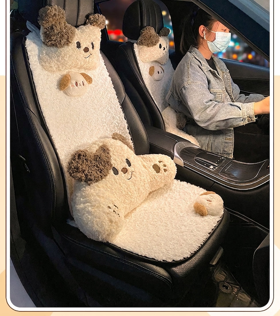 Car headrest, neck pillow, a pair of female driver pillows, cute dogs, car cushions, car seats, lumbar and neck pillows