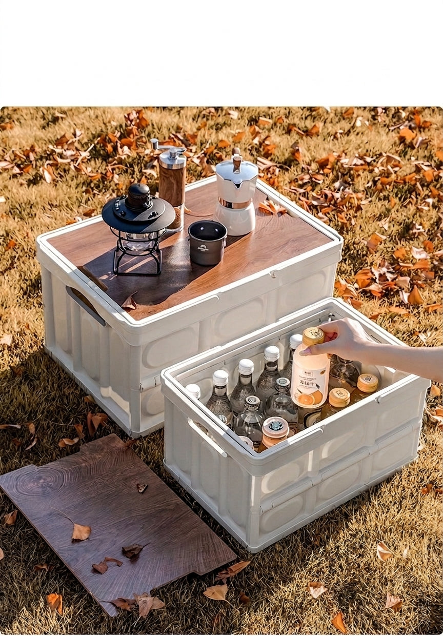 Outdoor camping folding box, storage box, wooden lid, car trunk, picnic storage box, organizer box, clothing storage box