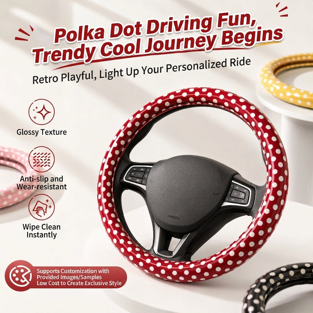 Cross-border Amazon wholesale car steering wheel covers, polka dot, anti-slip, wear-resistant, vintage fashionable steering wheel covers