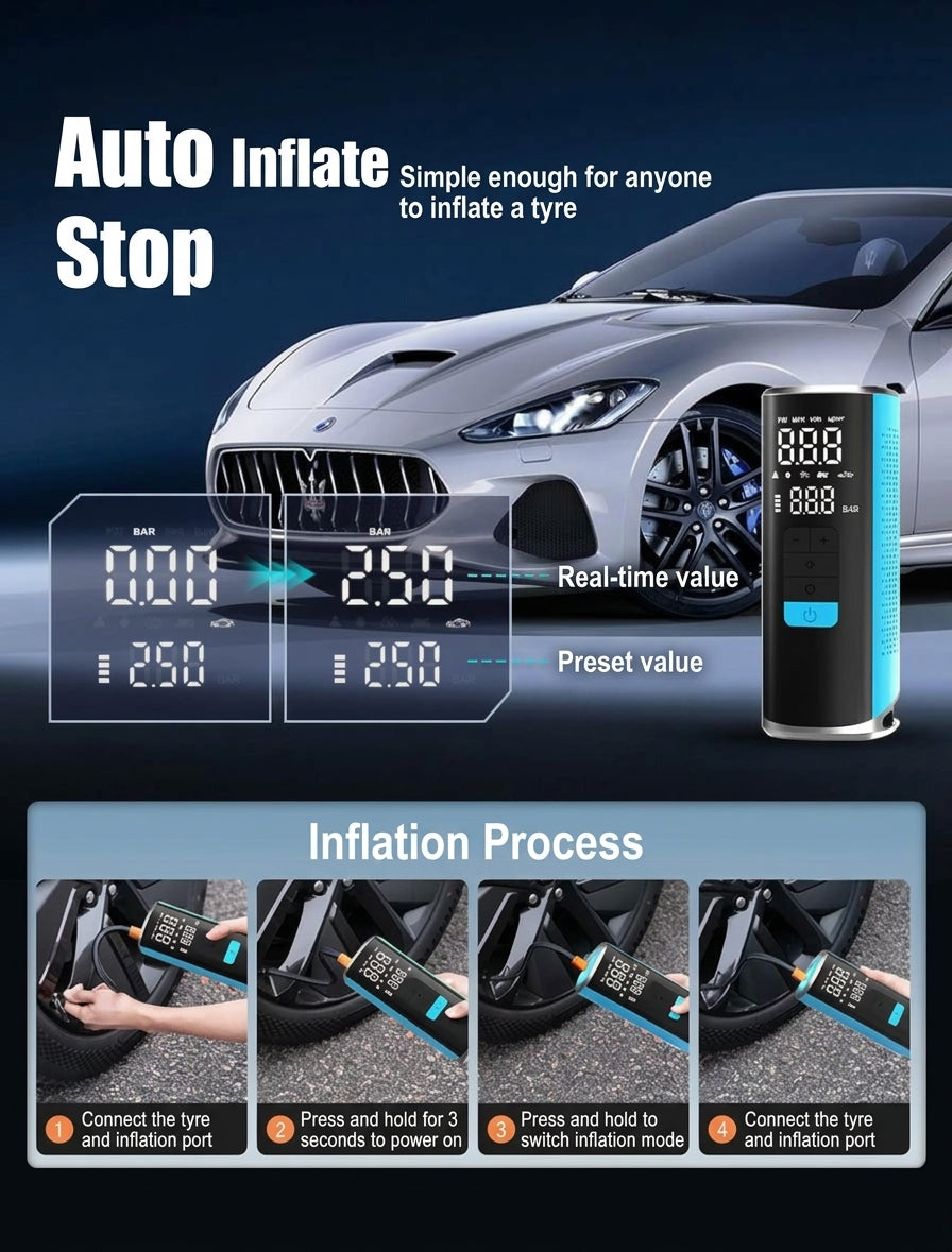 Cross-border vehicle-mounted electric air pump for air and power transfer, integrated car and motorcycle emergency start power supply, 12V 25-cylinder