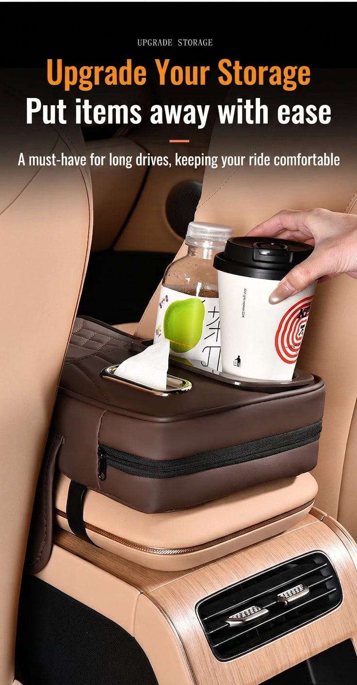Multi-functional car armrest box water cup holder heightened central protective cover car tissue box supplies storage mat