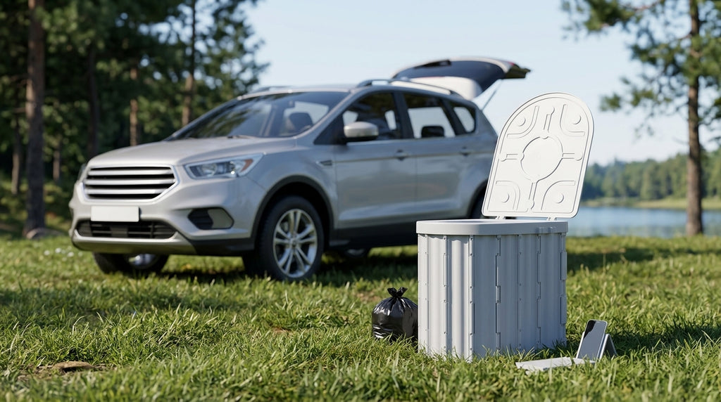 Portable Folding Toilet with Lid for Car Travel - Campsite Day