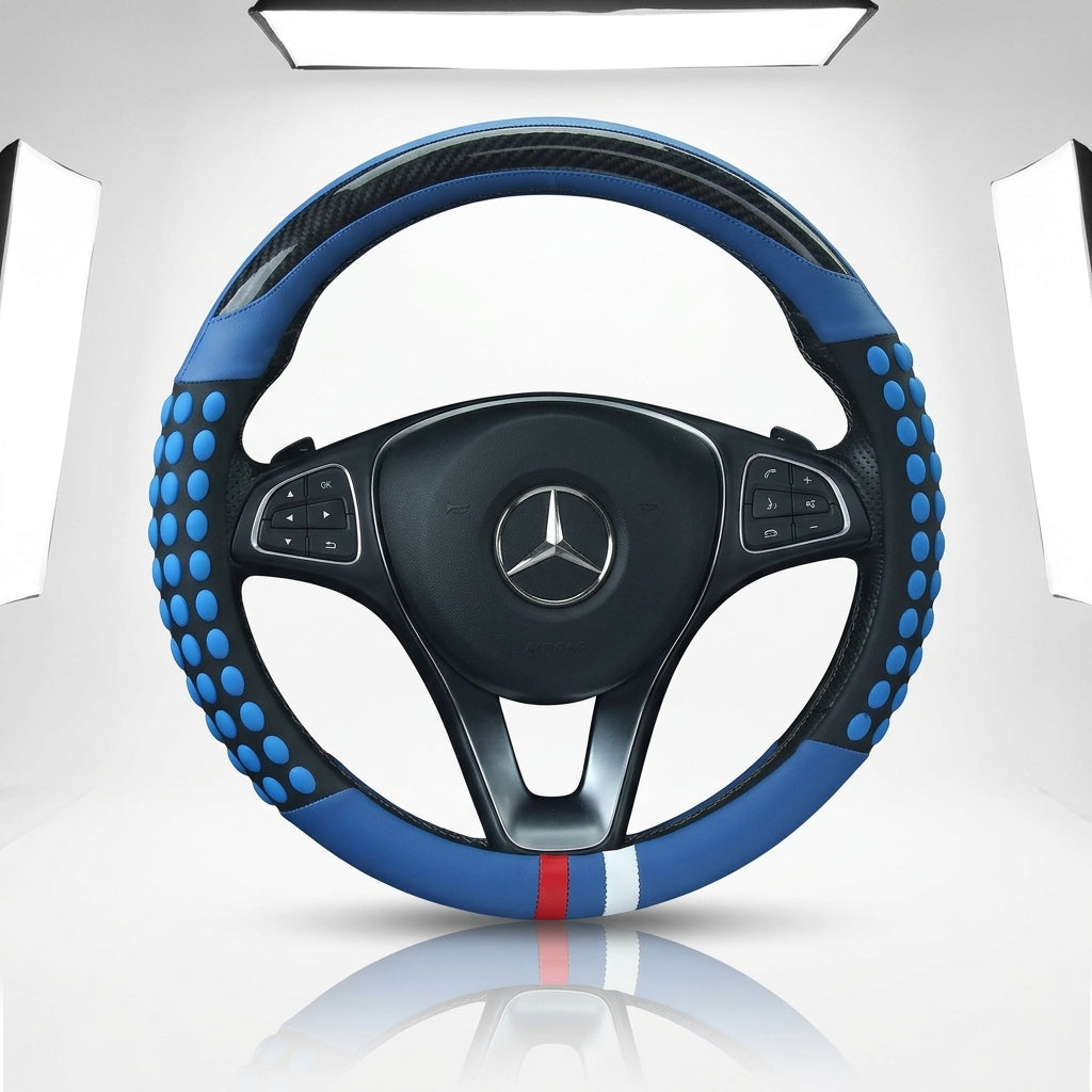 Non-slip sweat-wicking car handlebar covers, colorful carbon fiber leather, fashionable trendy brand steering wheel covers, car GM Amazon - Hero Shot