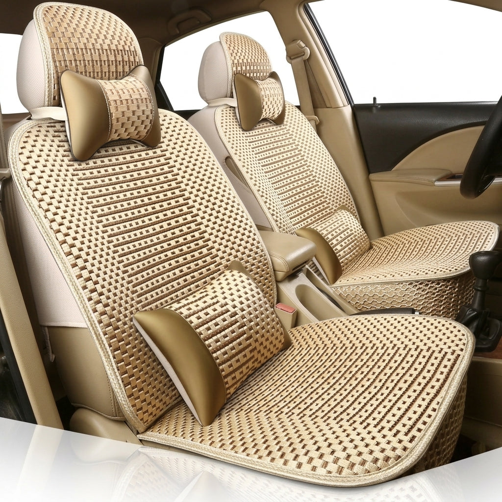 Car seat cushion all-season universal ice silk summer seat cushion full enveloping seat cover car interior seat cushion five seat cover cushion - Hero Shot