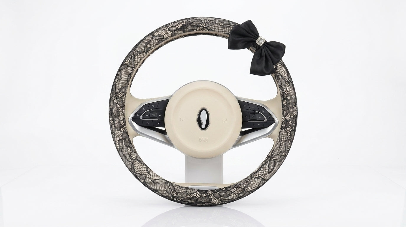 Lace car steering wheel cover, anti-slip decoration, all-season universal one-piece dropshipping, cross-border e-commerce trending sporty style - Hero Shot