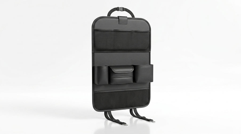 Car seat back storage bag, leather rear storage box, dining table model car seat back hanging bag, anti-kick mat - Hero Studio