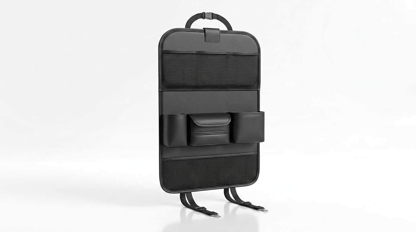 Car seat back storage bag, leather rear storage box, dining table model car seat back hanging bag, anti-kick mat - Hero Studio