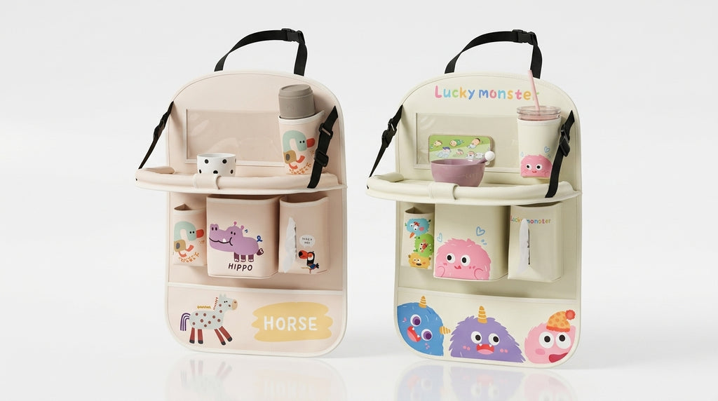 Car multifunctional seat back storage bag, anti-kick pad, convenient cartoon cute tissue box, tissue storage bag, storage box - Hero Studio