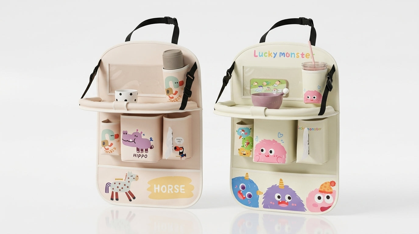 Car multifunctional seat back storage bag, anti-kick pad, convenient cartoon cute tissue box, tissue storage bag, storage box - Hero Studio