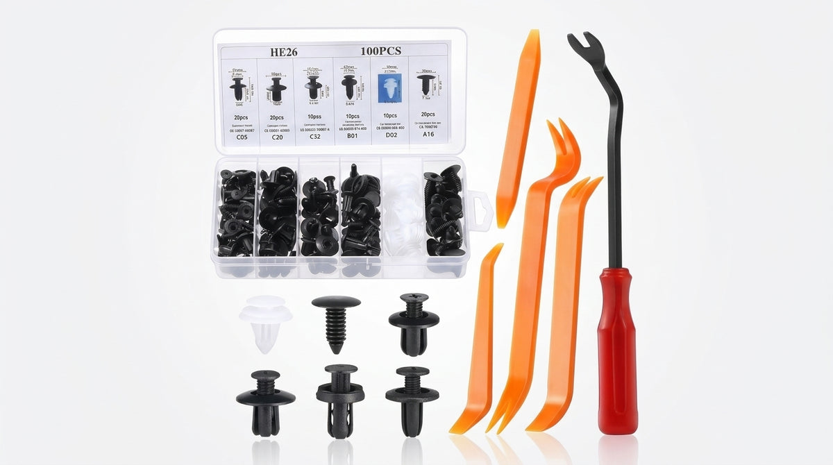 Cross-border 100PCS boxed buckles, 6 different automotive plastic fixed buckles, general car buckles, HE26 buckles - Hero Studio