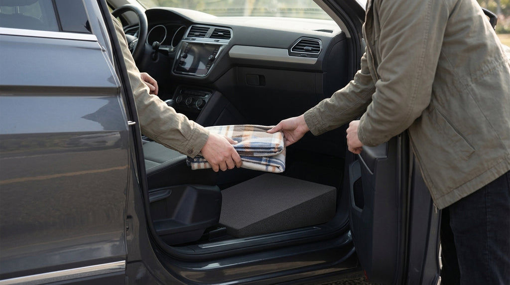 Car Rear Seat Leveling Mat Pad - In Use Day