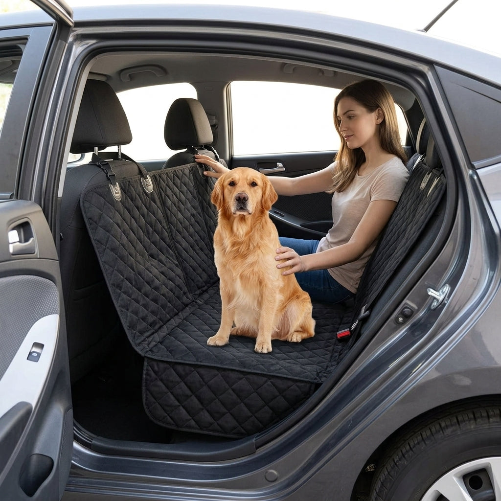 Car Pet Mat Waterproof Seat Cushion with Armrest - In Use Day