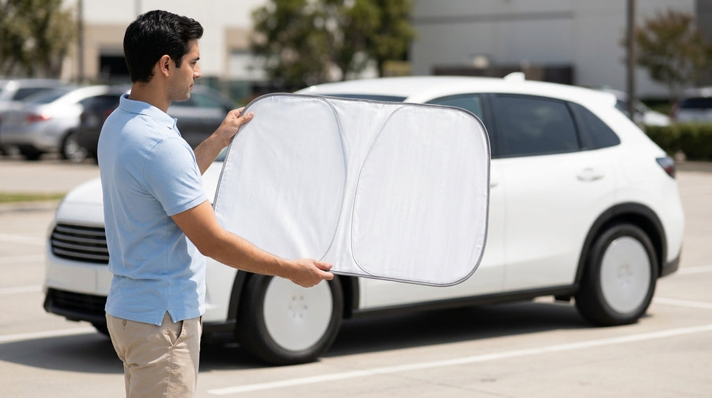 Car Windshield Sunshade Umbrella, UV Protection - In Use Day