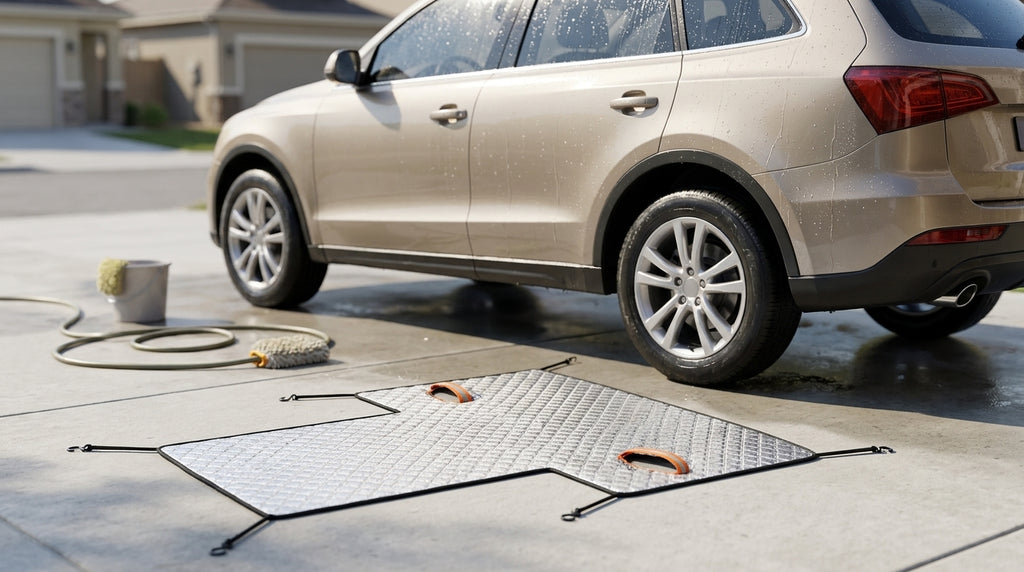 Car Snow Cover - Front Half Cover with Straps - Wash Bay Day