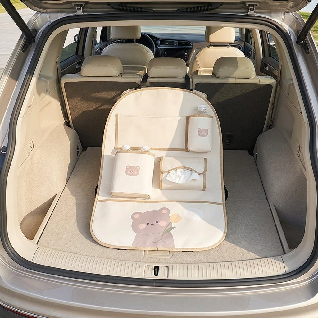 Car seat back storage bag cute cartoon car trash can creative multifunctional car interior anti-kick mat - Boot Context Day