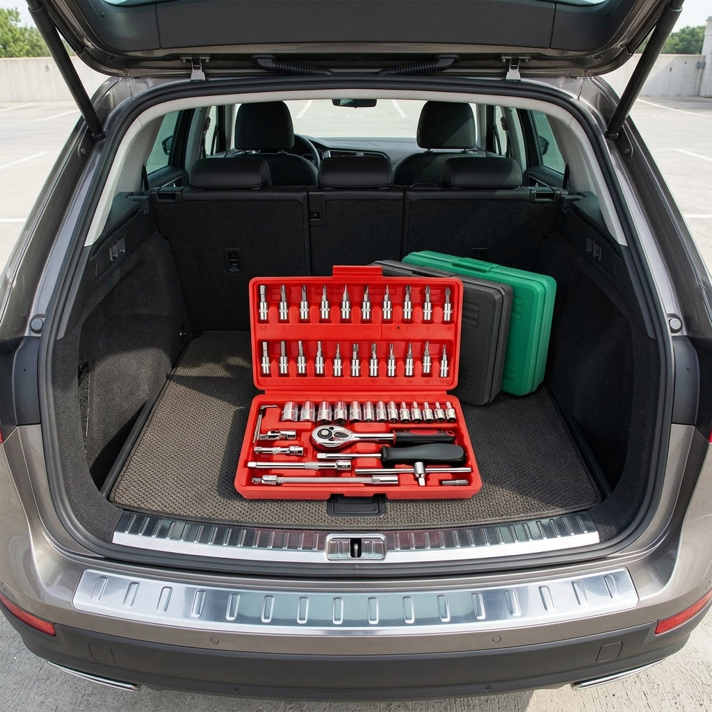 46-piece set of quick ratchet wrenches and screwdriver toolboxes for car repairs, hardware sets, and auto repair kits - Boot Context Day