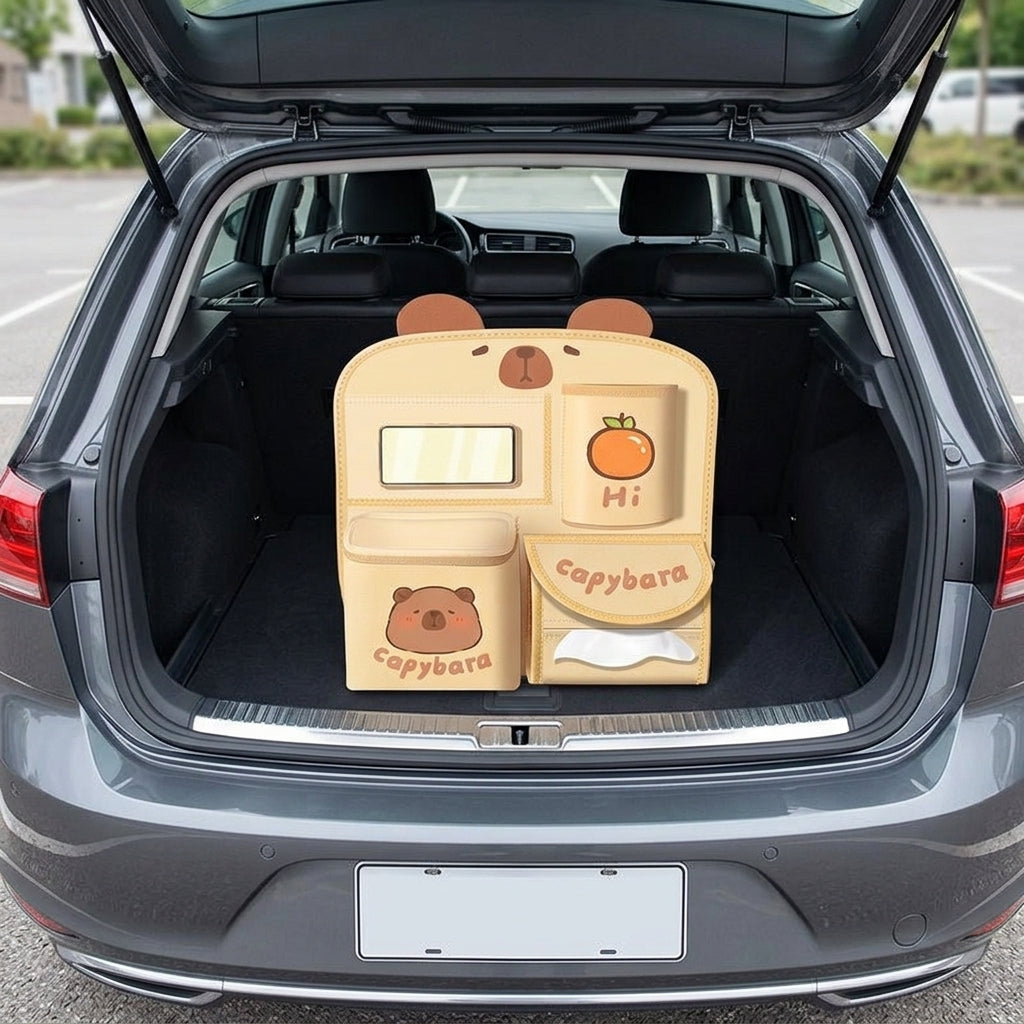 Car storage hanging bag, multifunctional creative cute car seat rear storage rack, tissue box inside car, trash bin - Boot Context Day