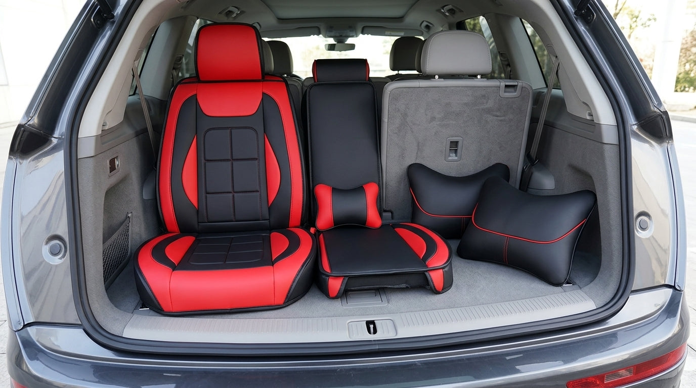 The five-seater car seat cushion is fully surrounded by the all-season universal leather seat cover, which is wear-resistant, dirt-resistant and breathable - Boot Context Day
