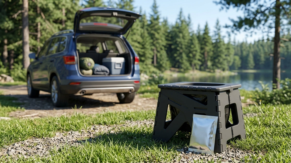 Outdoor camping folding toilet, car-mounted portable odor-resistant adult mobile travel toilet stool - Campsite Day