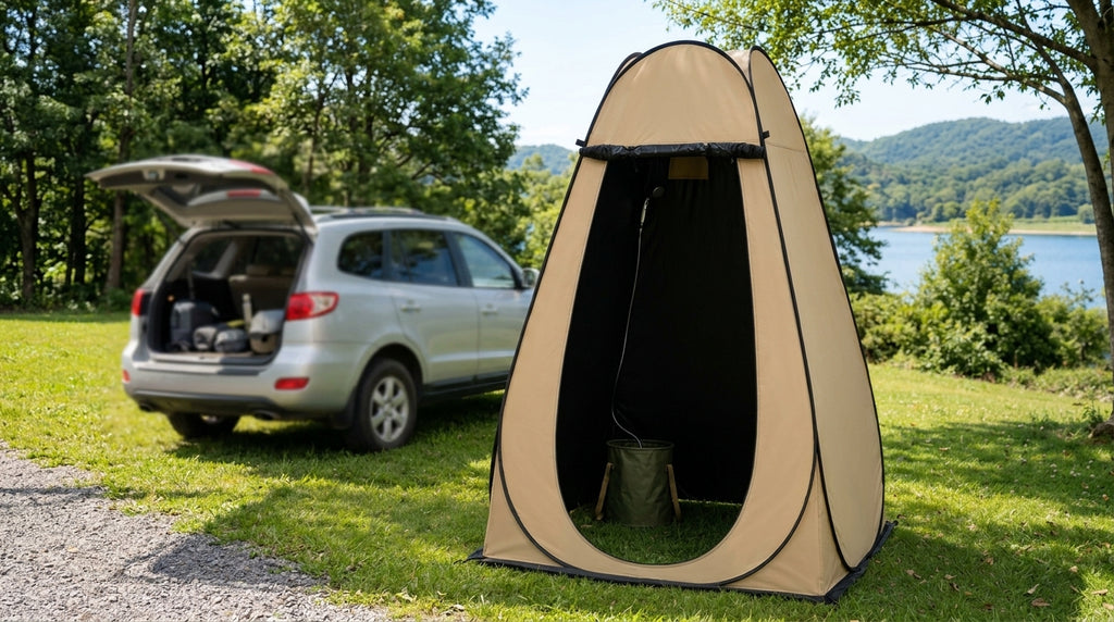 New outdoor bathing tent, black rubber waterproof portable toilet changing shower bathing camping changing cover tent - Campsite Day