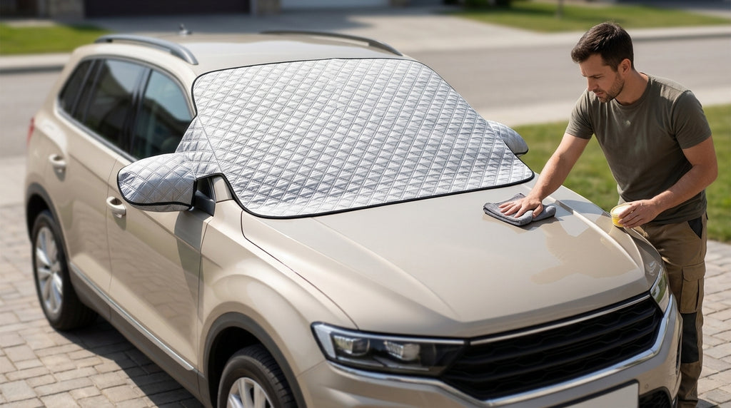 Car Windshield Snow Cover - Frost & Sun Protection - In Use Day