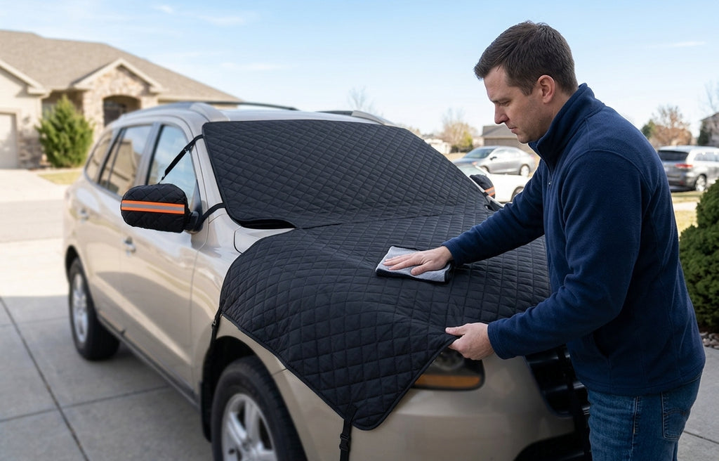 Car Hood & Windshield Snow Cover - Front Half - In Use Day