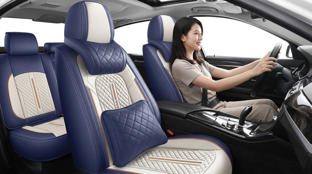 New car seat cushions fully covered, all-season universal seat covers, all five seats, full leather, high-quality seat covers sold directly from the manufacturer - Woman Driver Day