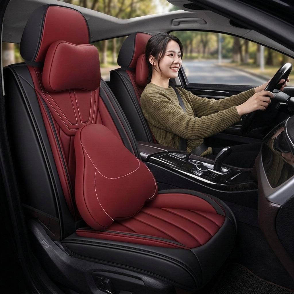 Universal four-season Nappa leather seat cover for car seat cushions, premium feel, anti-dirt, full coverage ventilation, breathable new seat cover - Woman Driver Day