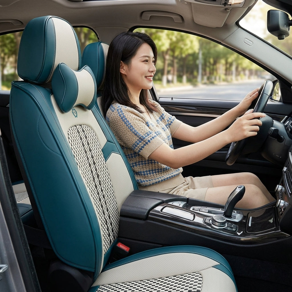New fully surroundable car seat set, Napa leather car seat cushion, five-seat leather ice silk car seat cushion, universal split type - Woman Driver Day