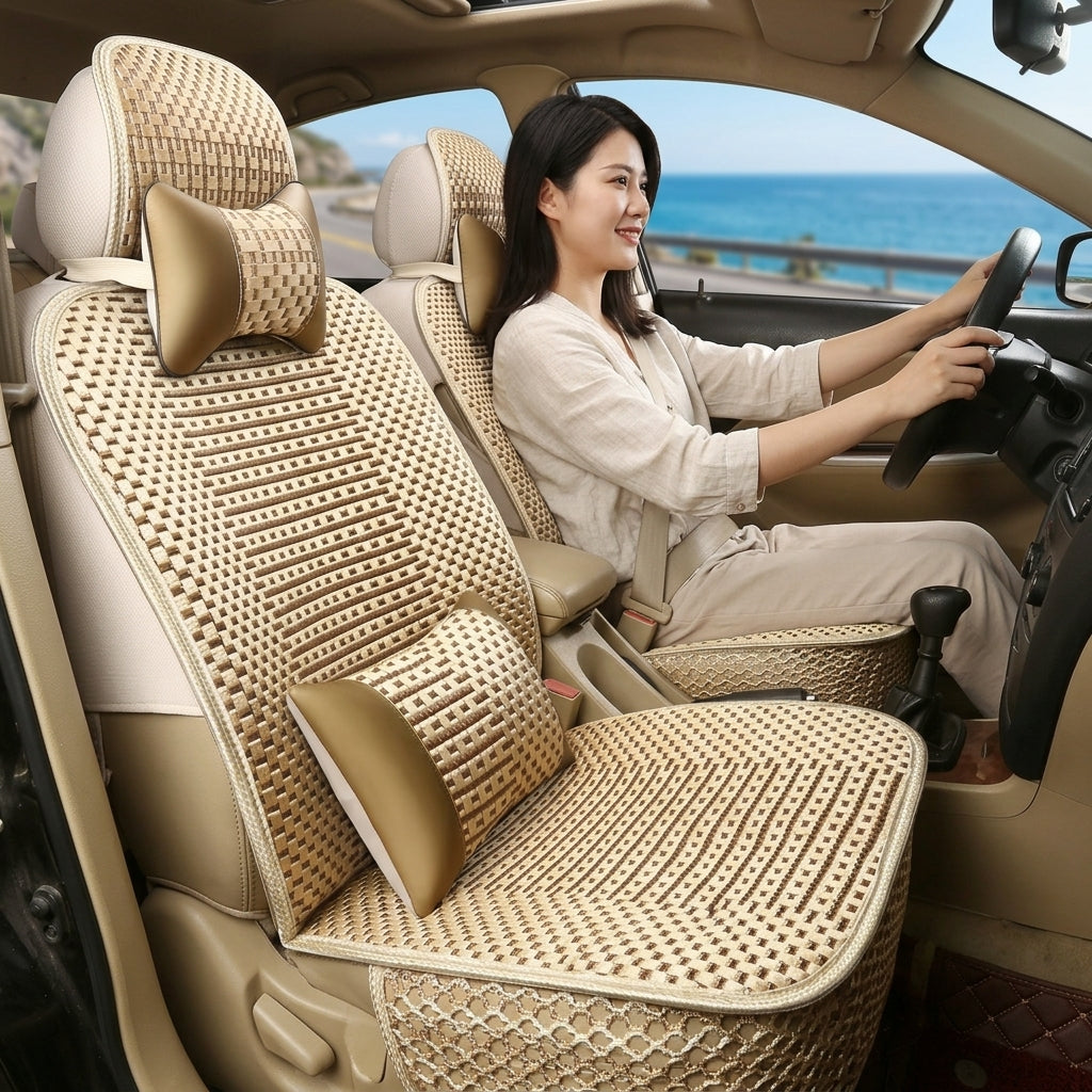 Car seat cushion all-season universal ice silk summer seat cushion full enveloping seat cover car interior seat cushion five seat cover cushion - Woman Driver Day