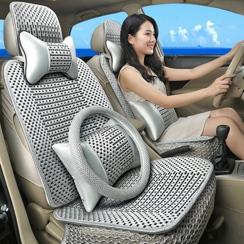Summer Ice Silk car seat cushion, all-season universal breathable, summer-specific all-encompassing car seat cover, single-seat, five-seater, cross-border design - Woman Driver Day