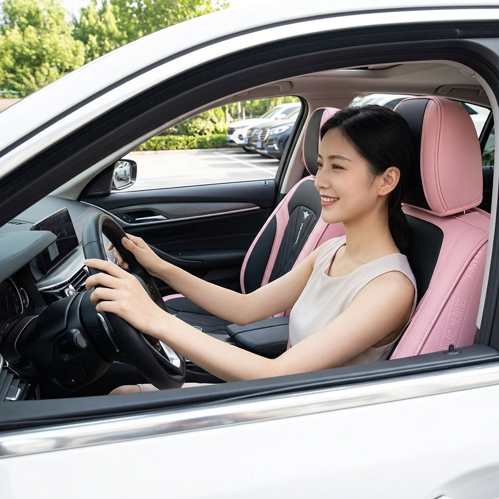 The new Napa leather car cushion is high-end, all-season breathable, perforated, full leather, and fully surrounded seat cover, directly supplied by the manufacturer - Woman Driver Day