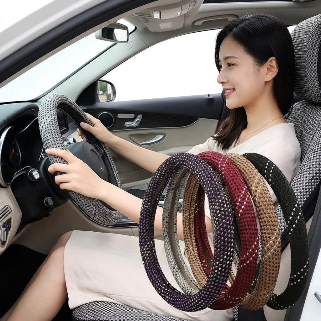 All-season universal wear-resistant car steering wheel covers, woven sweat-absorbing car handlebar covers, direct supply from wholesale manufacturers - Woman Driver Day