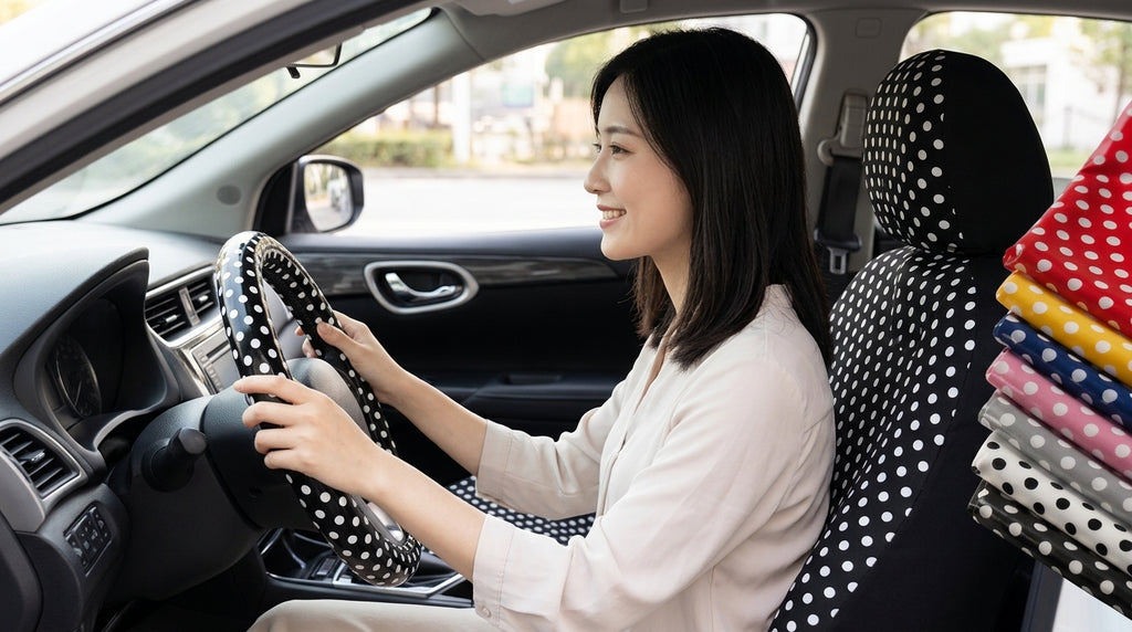 Cross-border Amazon wholesale car steering wheel covers, polka dot, anti-slip, wear-resistant, vintage fashionable steering wheel covers - Woman Driver Day