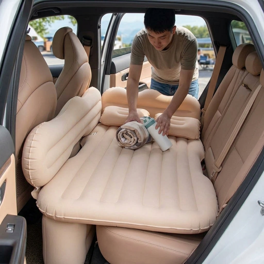 Car inflatable mattress, rear seat sleeping mat, multifunctional travel mattress, thickened inflatable mattress for SUVs and sedans - In Use Day