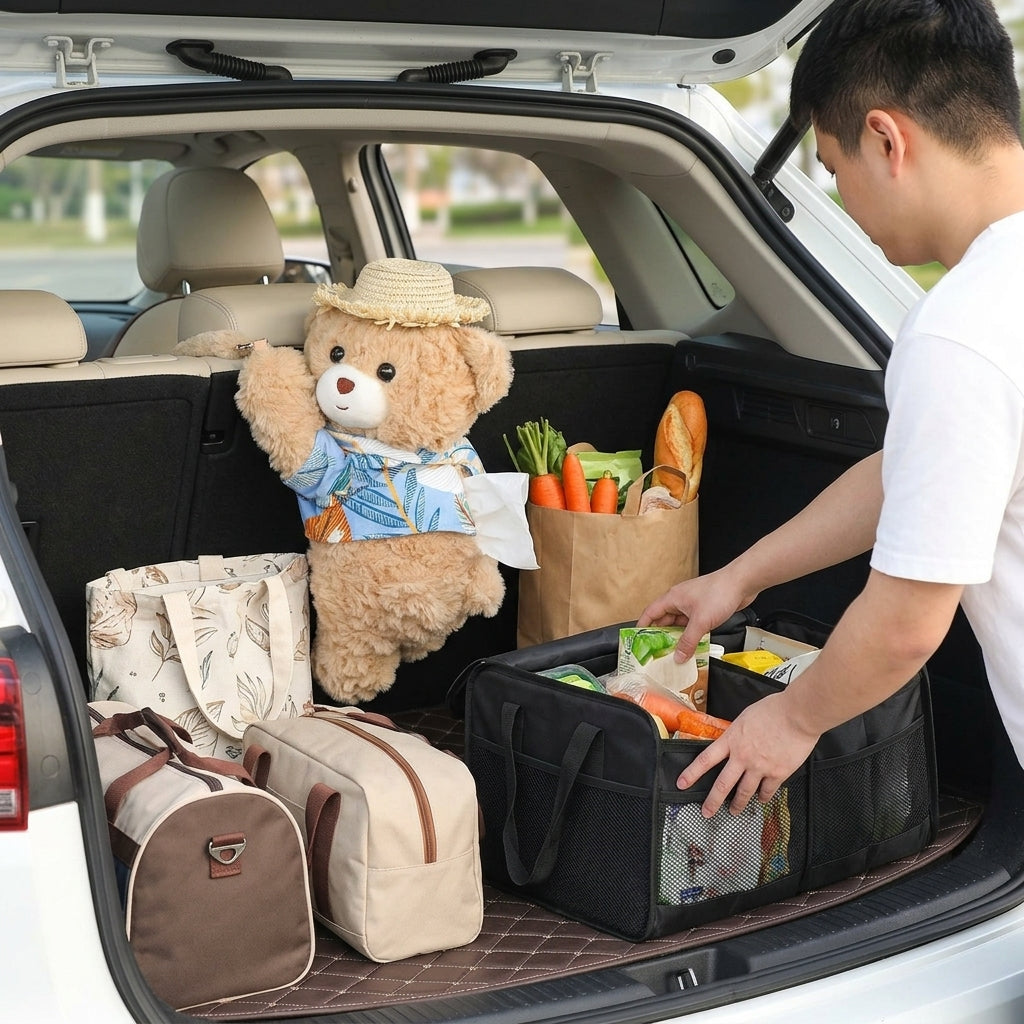 Car tissue box hanging car drawer box bear creative cute practical doll in the car tissue bag hanging bag - In Use Day