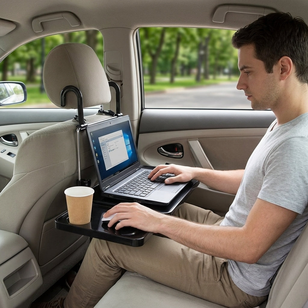 Car Mini Tabletop Foldable Dining Table Car Rear Seat Computer Car Rear Seat Study Table Laptop Stand - In Use Day