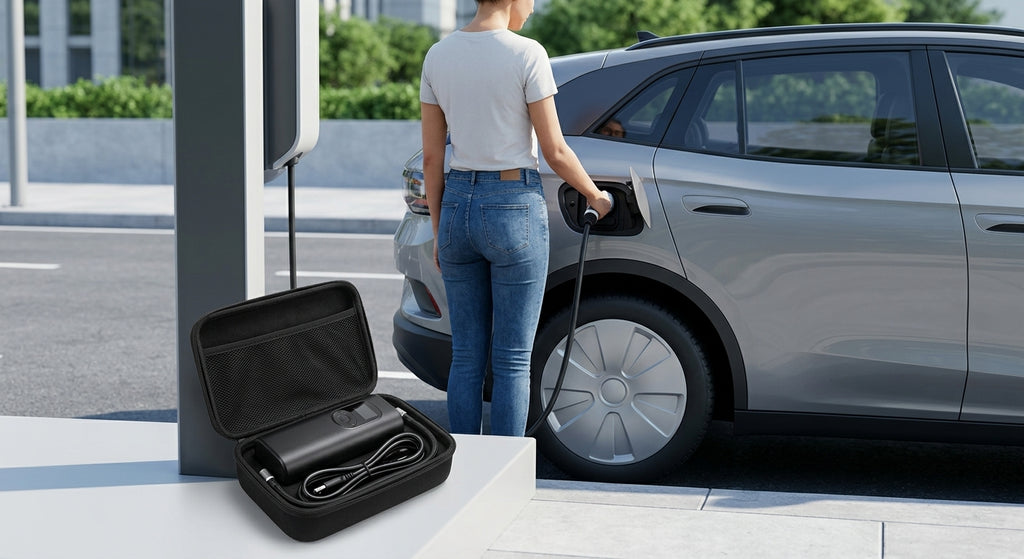 Cross-border portable air pump, mini bike, electric tire, pump, handheld, charging, dual-purpose car inflatable - In Use Day
