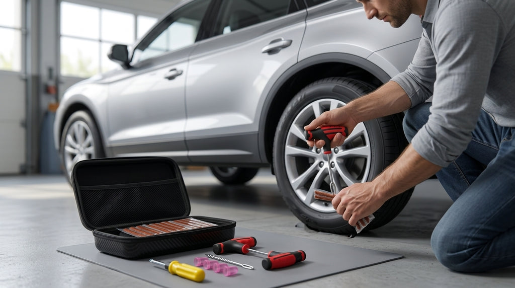 Tire Repair Tool Kit - Universal Car Emergency Set - In Use Day