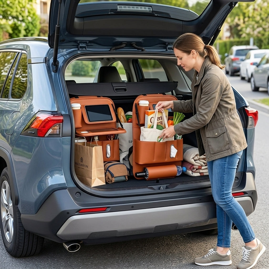 Car seat back storage bag, car hanging bag, small tabletop board seat, rear seat rear seat storage box, storage bag - In Use Day