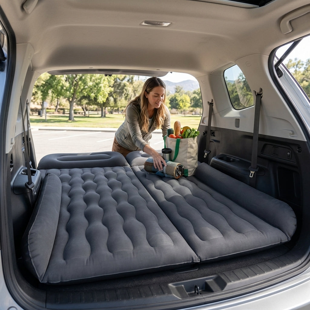 SUV inflatable mattress, car trunk air mattress, in-car sleeping essential, suitable for car camping, Tesla - In Use Day